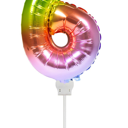 Folienballon Figur 6 Regenbogen 36cm mit Stick