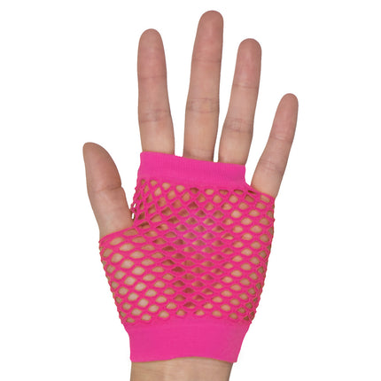 Handschuhe Fischnetz Neon Pink