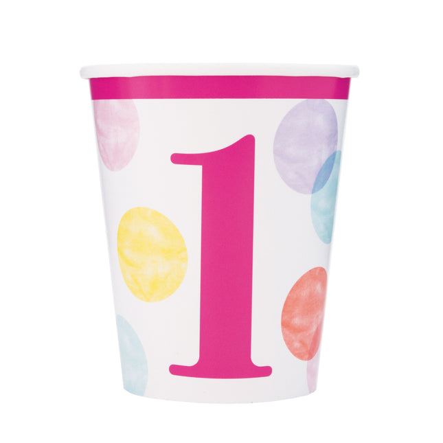 Becher 1 Jahr Dots Rosa 266ml 8Stk