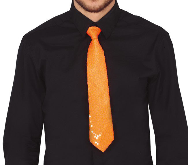 Neon Orange Krawatte Glitter 37cm
