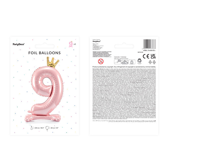 Folienballon Figur 9 Hellrosa Standard Leer 70cm