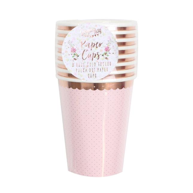 Rose Gold Becher Dots 260ml 8Stück