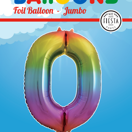 Folienballon Figur 0 Regenbogen XL 86cm leer