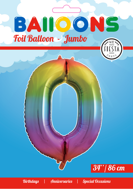 Folienballon Figur 0 Regenbogen XL 86cm leer