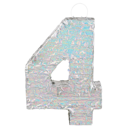 Silberne Pinata 4 Jahre Holographisch 40cm