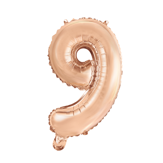 Folienballon Figur 9 Rose Gold 41cm mit Strohhalm