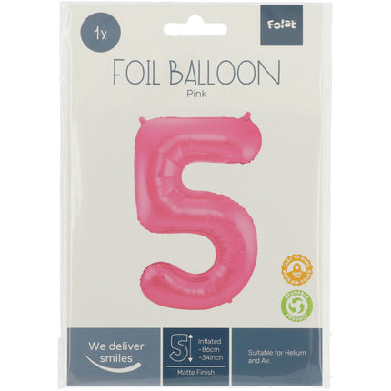 Folienballon Figur 5 Matt Rosa XL 86cm leer