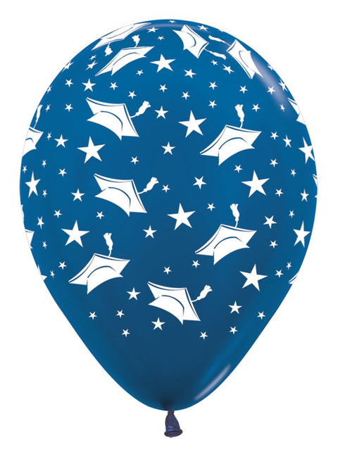 Ballons Graduation Hüte Metallic Blau 30cm 25Stk