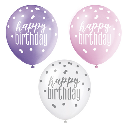 Geburtstagsballons Happy Birthday Dots 30cm 6 Stk.