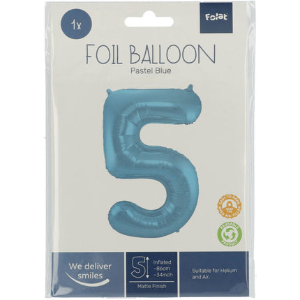 Folienballon Figur 5 Pastellblau XL 86cm leer