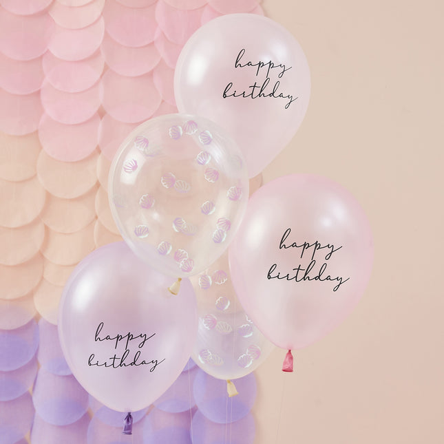 Happy Birthday Ballons Set Muscheln 30cm 5Stück