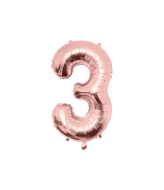 3 Jahre Figur Ballon Rose Gold Leer 86cm