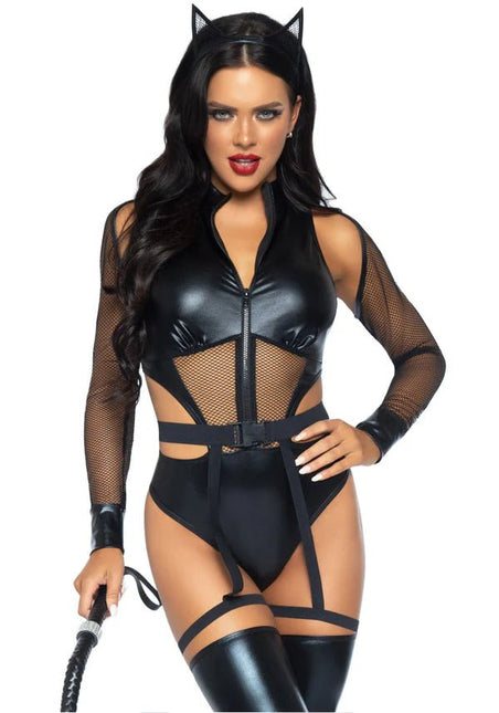 Kat Kostuum Zwart Dames Bodysuit Wicked Kitty Leg Avenue - Partywinkel - 714718557991