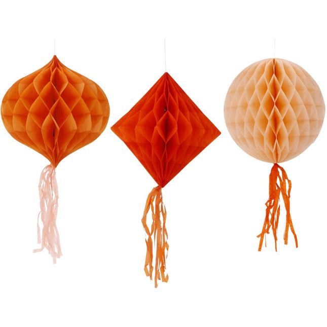 Oranje Honeycombs 30cm 3st - Partywinkel - 8714572243339