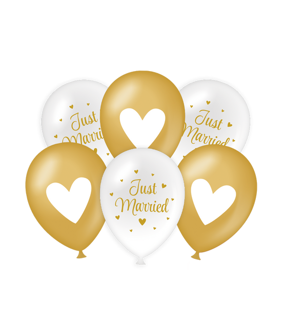 Party Ballons Just Married Gold/Weiß