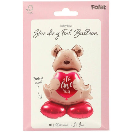 Staande Folieballon - Ombre Love - Bruine beer "I love you" - 66 cm - Partywinkel - 8714572637954