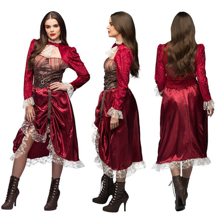 Steampunk Jurk Rood Dames - Partywinkel - 8712026844552