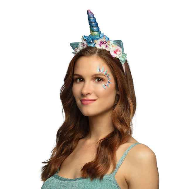 Unicorn Haarband Gekleurd Met Bloemen - Partywinkel - 8712026500328