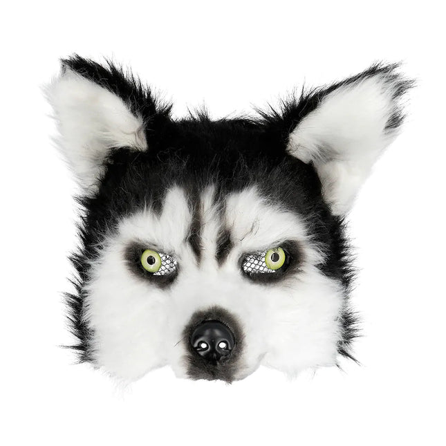 Zwart Witte Masker Husky Pluche - Partywinkel - 8712026567727